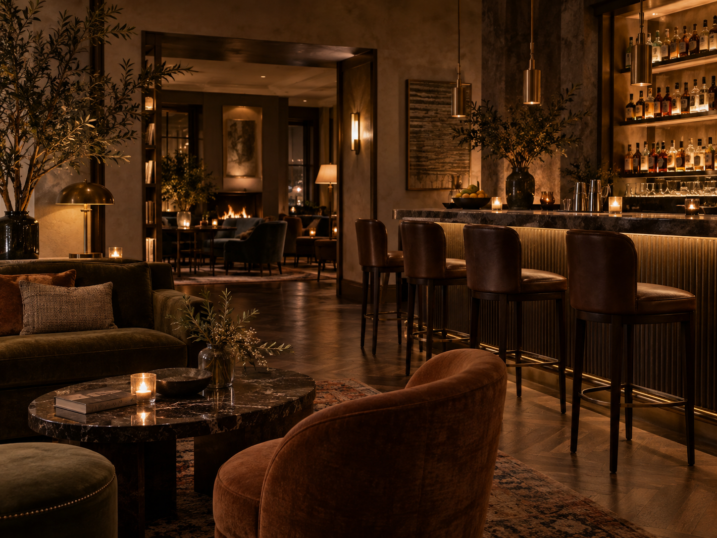 Warm and refined boutique hotel bar